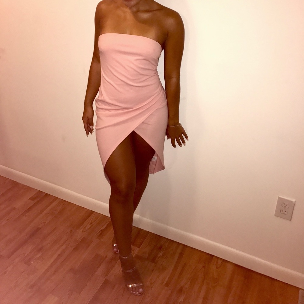 Strapless, high low , pink summertime dress